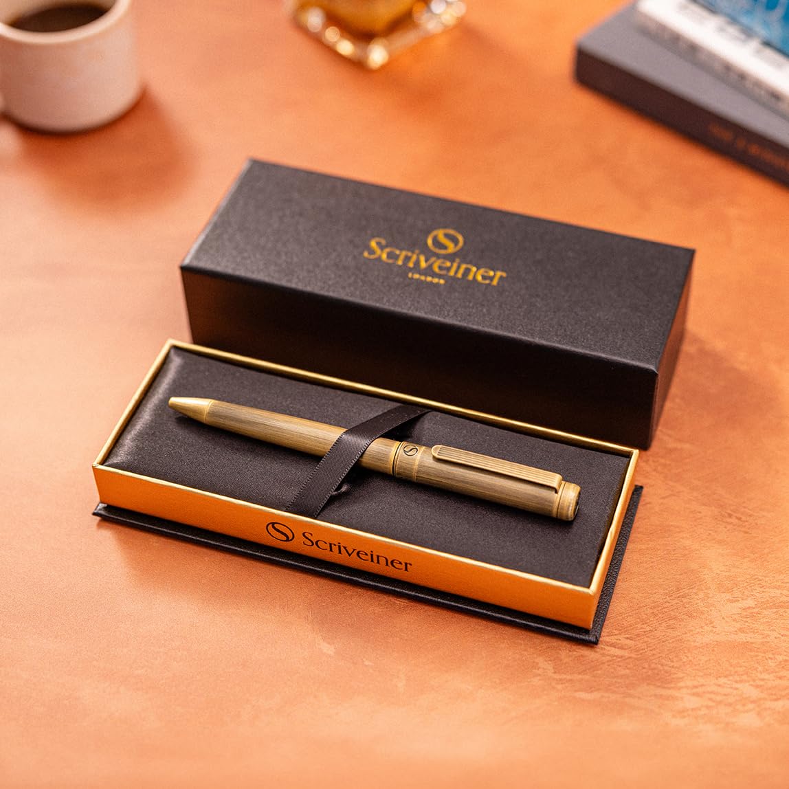 Scriveiner Bronze Ballpoint Pen - Stunning Luxury Pen, Schmidt Black Refill, Best Ball Pen Gift Set