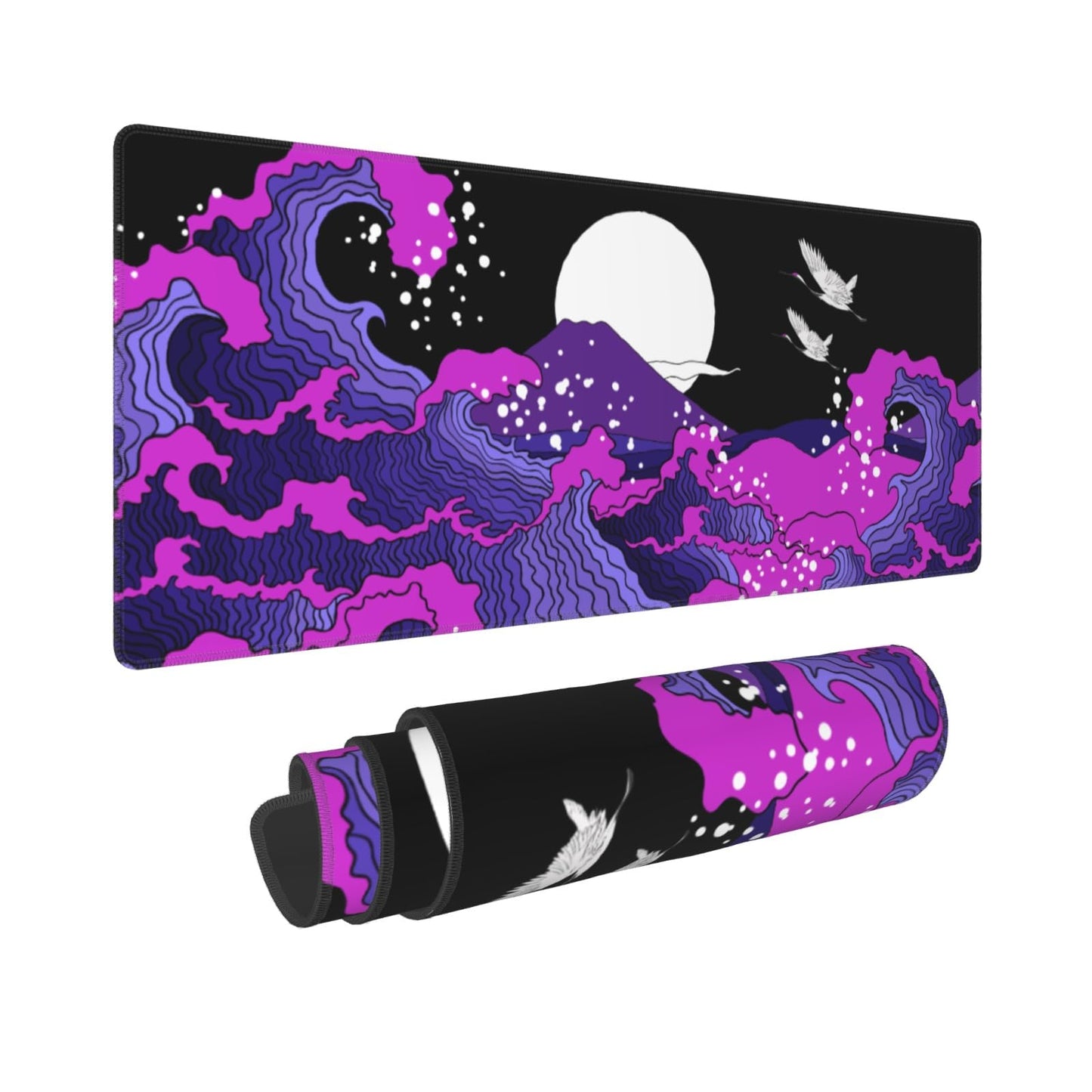 Japanese Balck Blue Purple Wave Gaming Mouse Pad 31.5 X 11.8 Inch XL Cool Style Art Design Print
