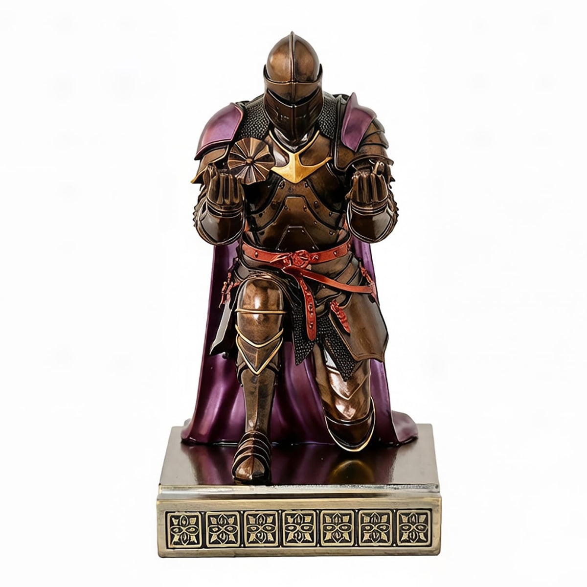 Medieval Armored Knight Pen Holder Figurine Paperweight Phone Stand Brn&Pur