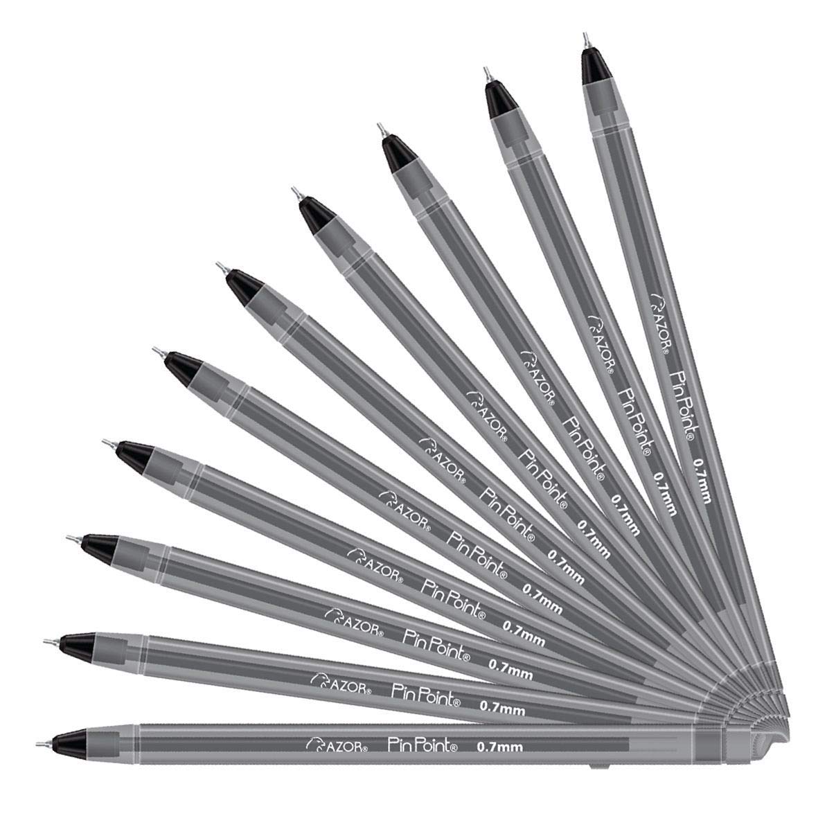 AZOR Pin Point Fine Tip 0.7 mm Ballpoint Pens Black Ink, 12 Pack