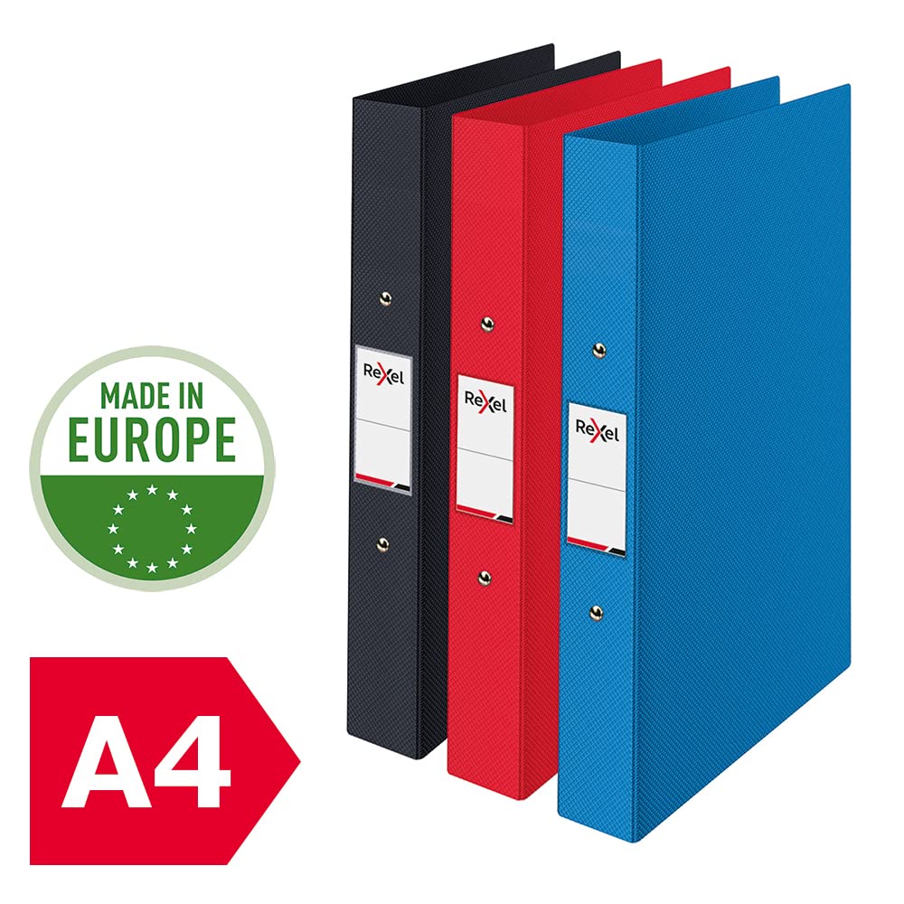 Rexel Choices Ring Binder Pack 3, A4, 25mm (Black, red, Blue)