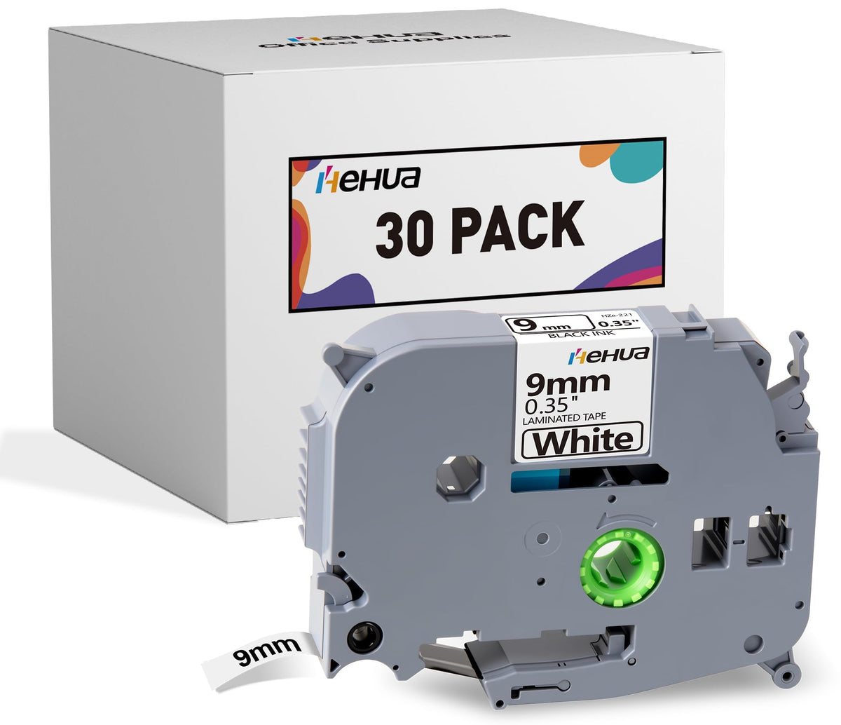 Hehua 30PK Tz Tape 9mm 0.35 Laminated White Compatible for Brother TZe-221