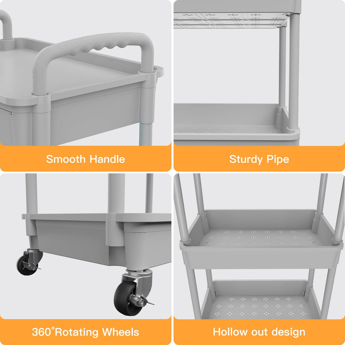 3 Tier Rolling Utility Cart with Drawer,REBECAT Utility Cart Made of Multifunctional Storage
