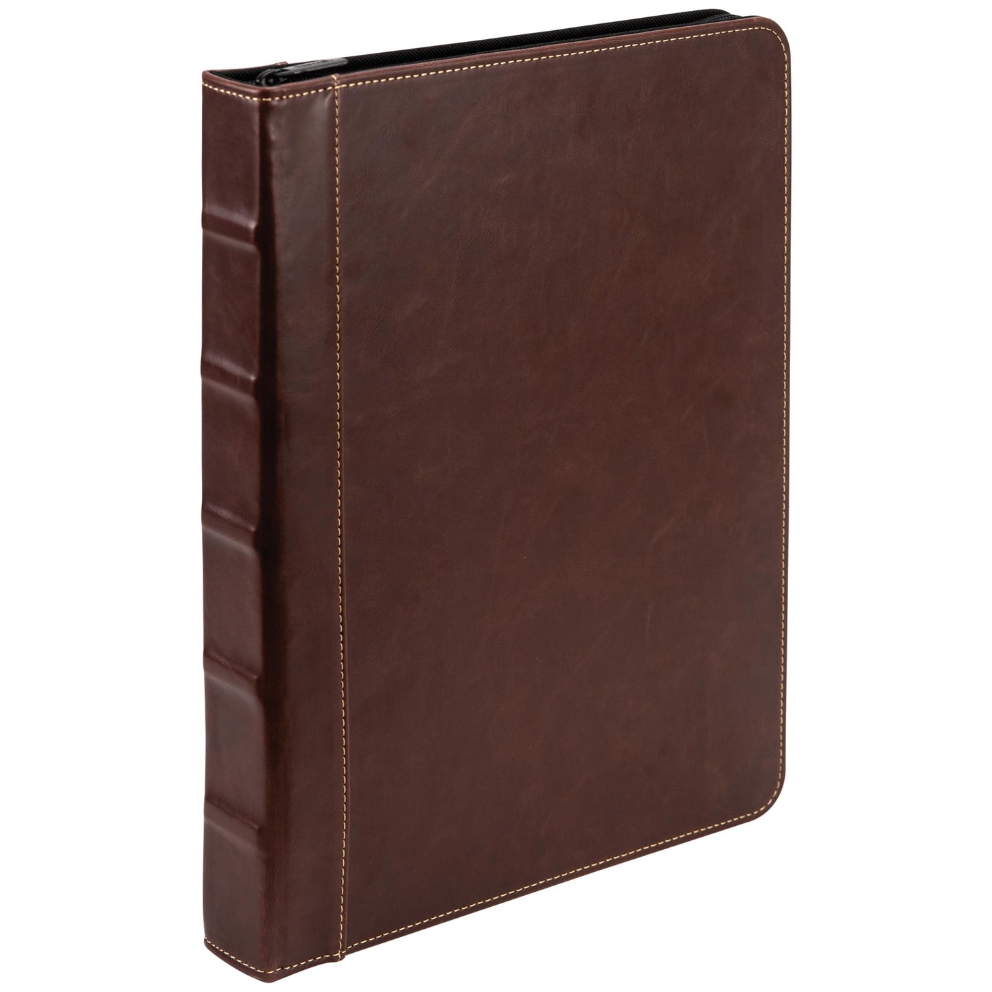 Samsill Vintage Zippered Leather Binder, 1 Inch Round Ring, Letter Size 8.5x11 Documents, Contrast