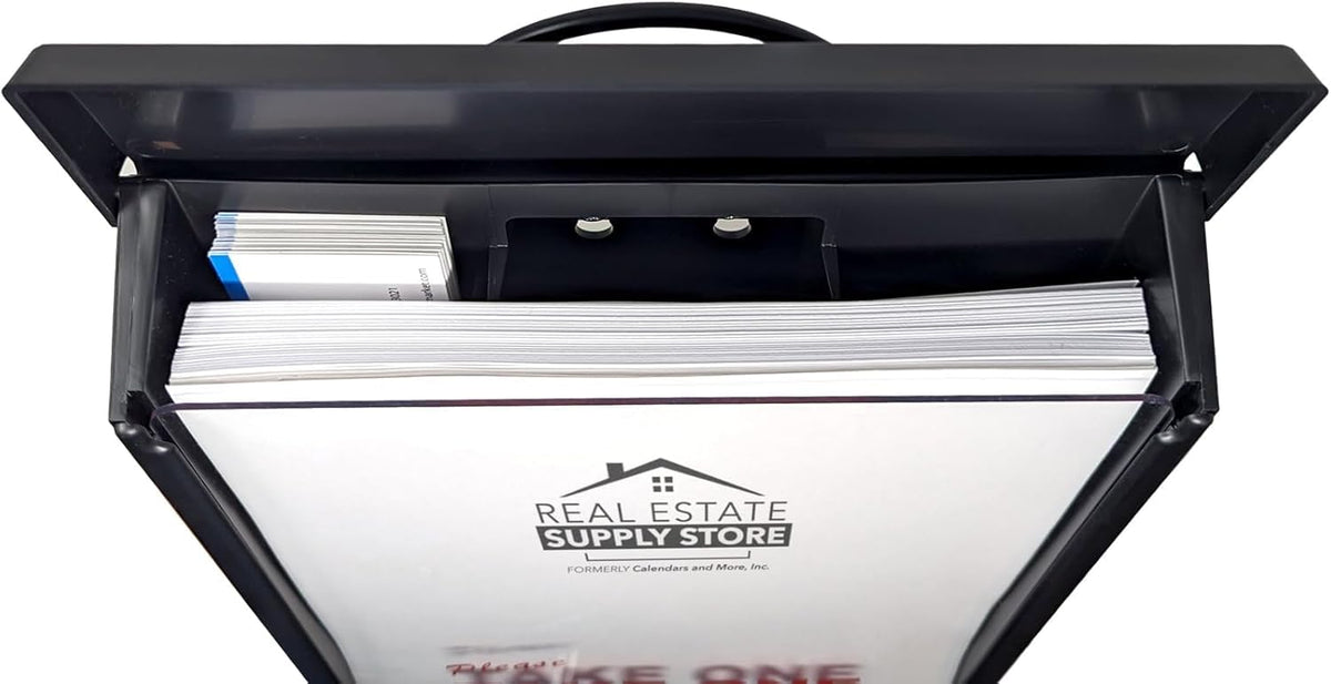 Outdoor Real Estate Brochure Box with Portable Two-Piece Metal Yard Stand Holds 250 Flyers, 60