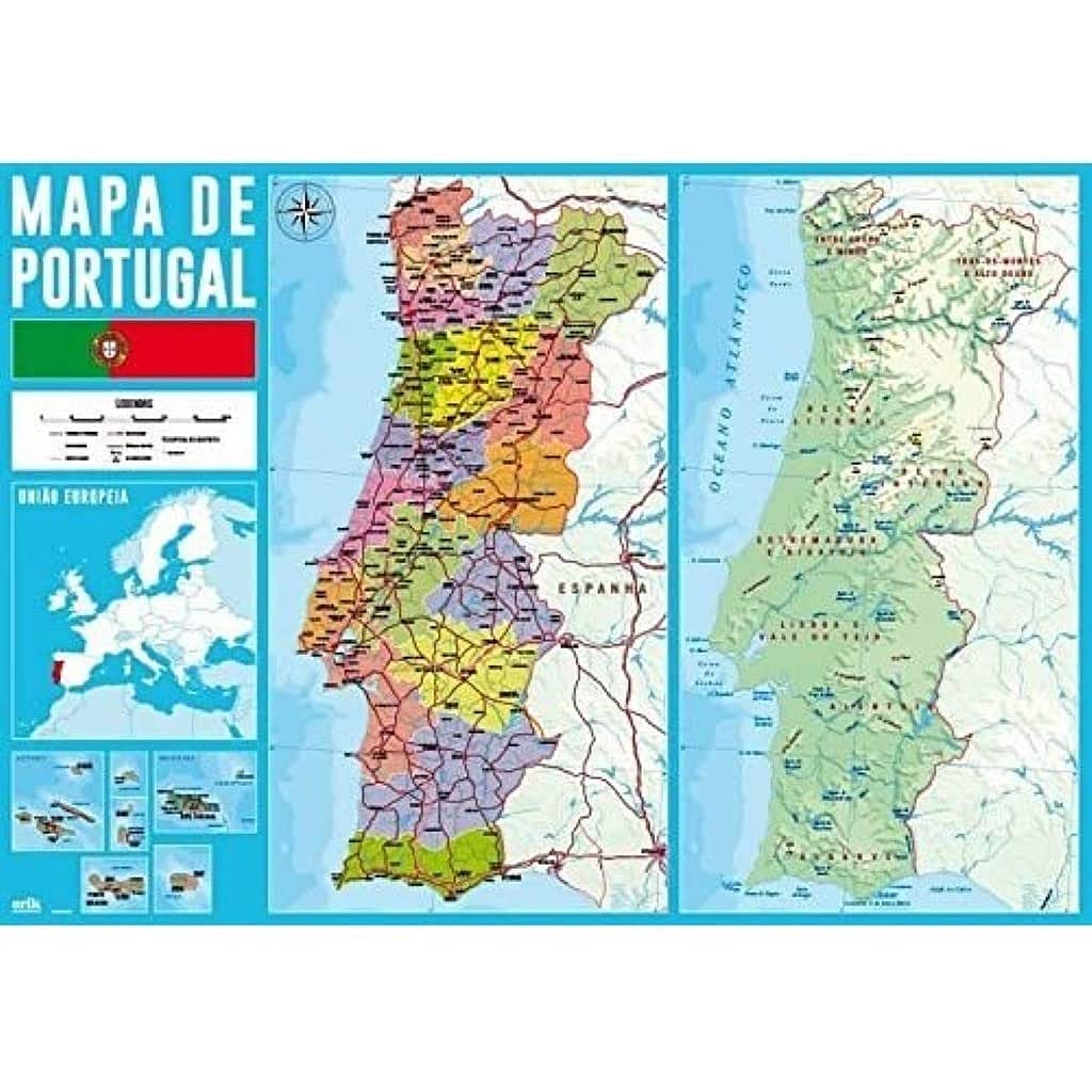 Grupo Erik Portugal Map Desk Mat in Portuguese | 13.5 x 19.5 inches - 34.5 x 49.5 cm Desk Pad, Desk