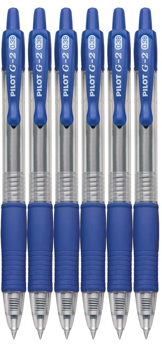 Advantage Gifts G2 Retractable Premium Gel Ink Roller Ball Pens Ultra Fine Point (.38mm) Blue Ink 6