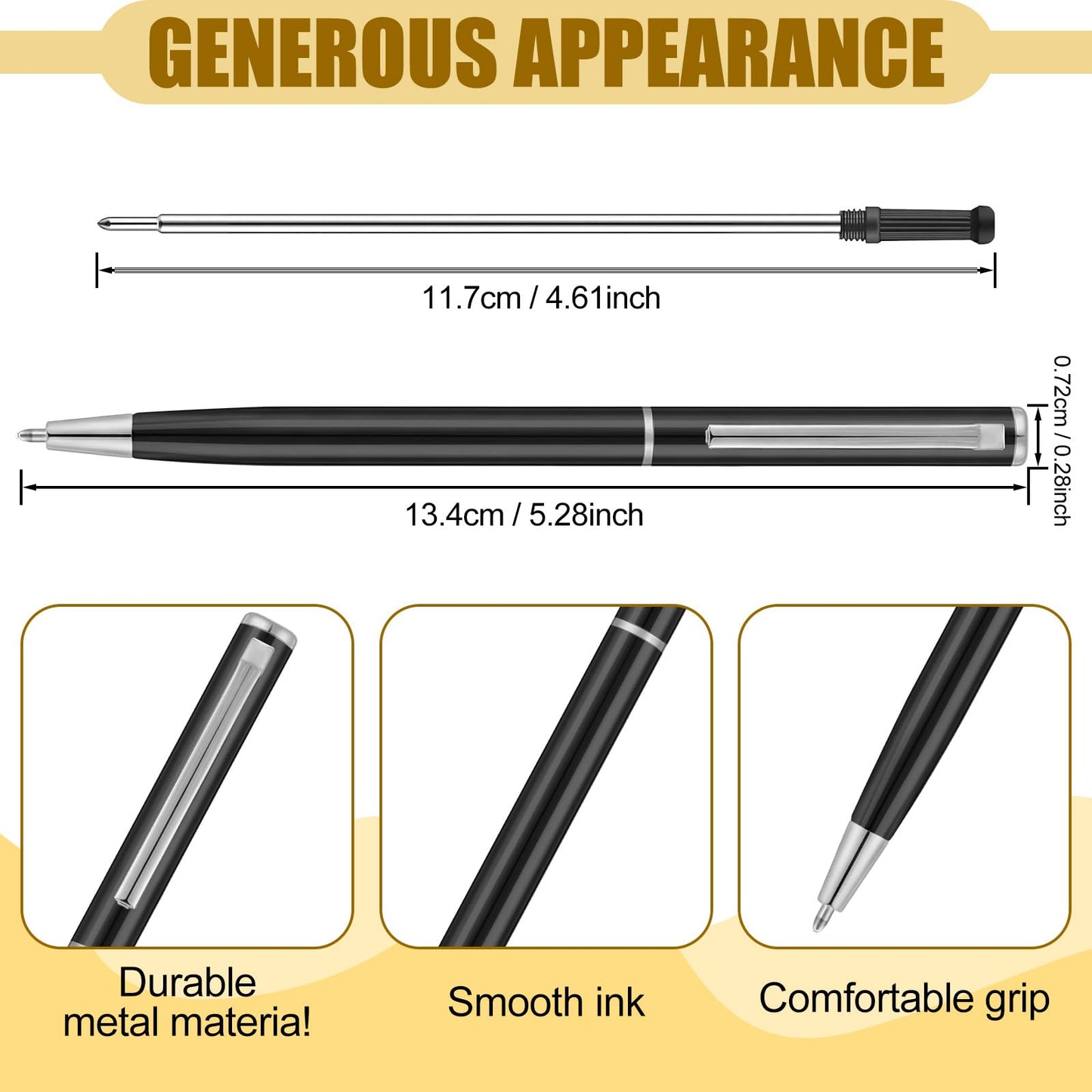 Zonon 50 Pieces Black Silver Metal Slim Ballpoint Pens Bulk, 1mm Black Ink