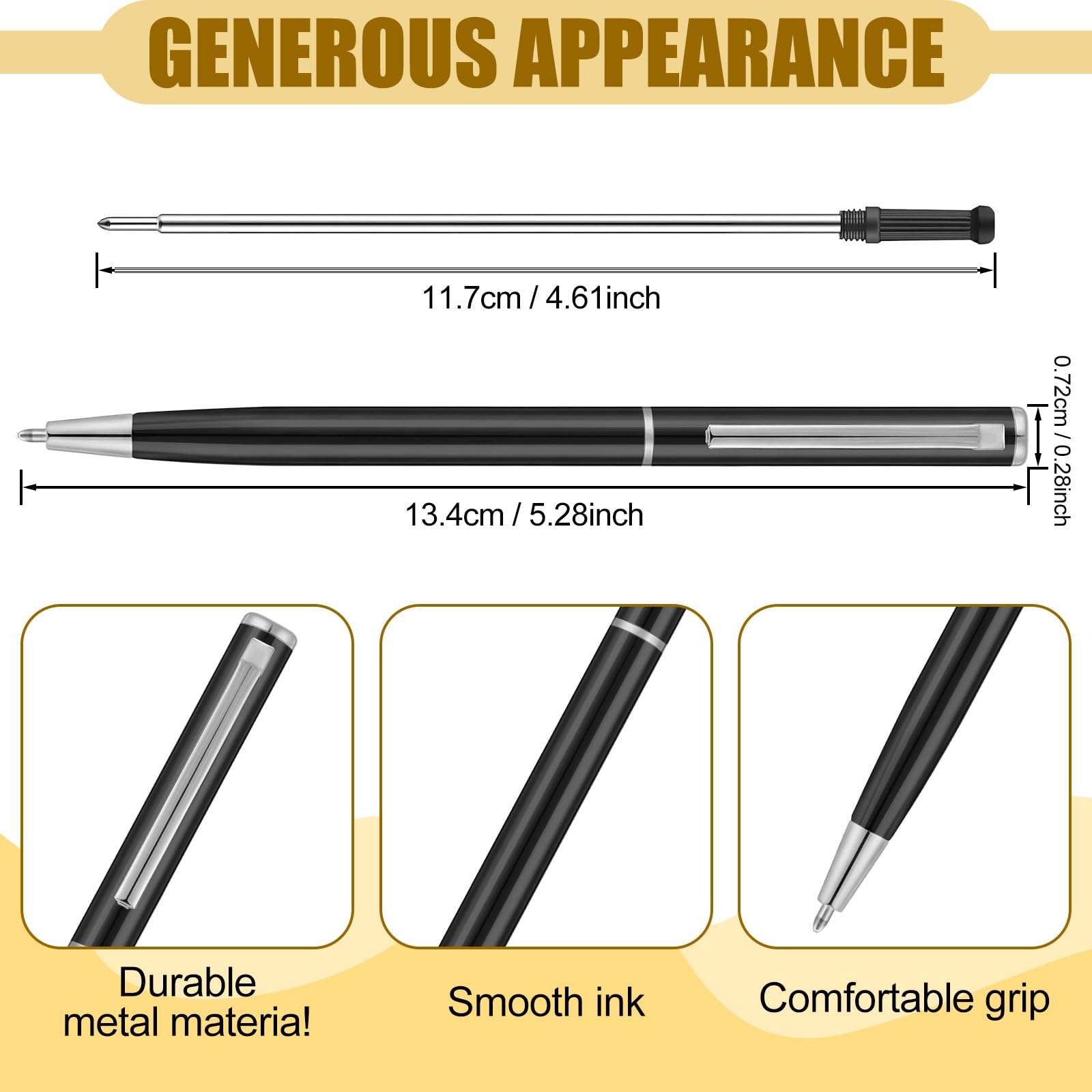 Zonon 50 Pieces Black Silver Metal Slim Ballpoint Pens Bulk, 1mm Black Ink