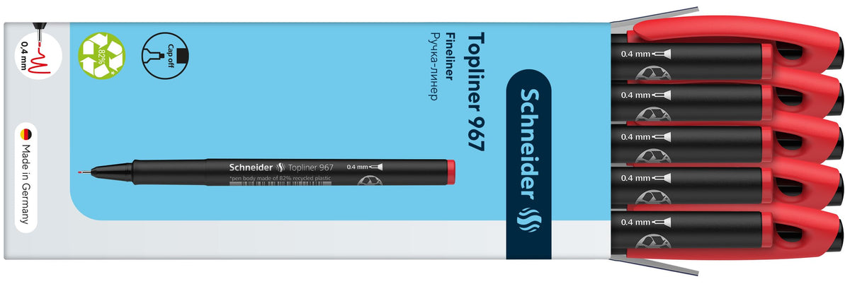 Schneider Topliner 967 Fineliner Pen - Red (Pack of 10)