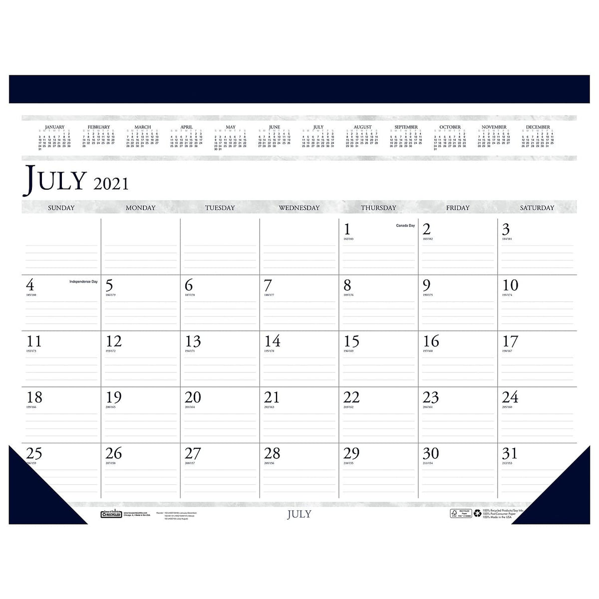 House of Doolittle 2021-2022 Monthly Desk Pad Calendar, Academic, Classic, 22 x 17 Inches, July