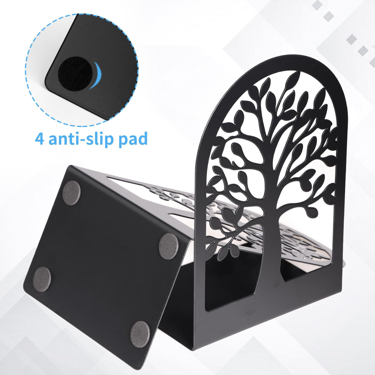 Tree Bookends 10 Pack Black Metal Heavy Duty Book Supports for Shelves | Black Metal, Tree