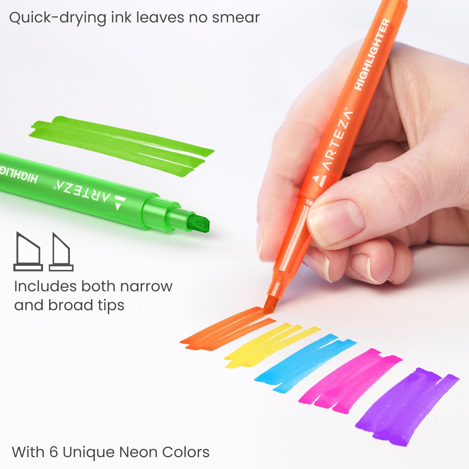 ARTEZA Highlighters, Bulk Set of 60 Neon Colors with Broad & Narrow Chisel Tips, Quick-Dry