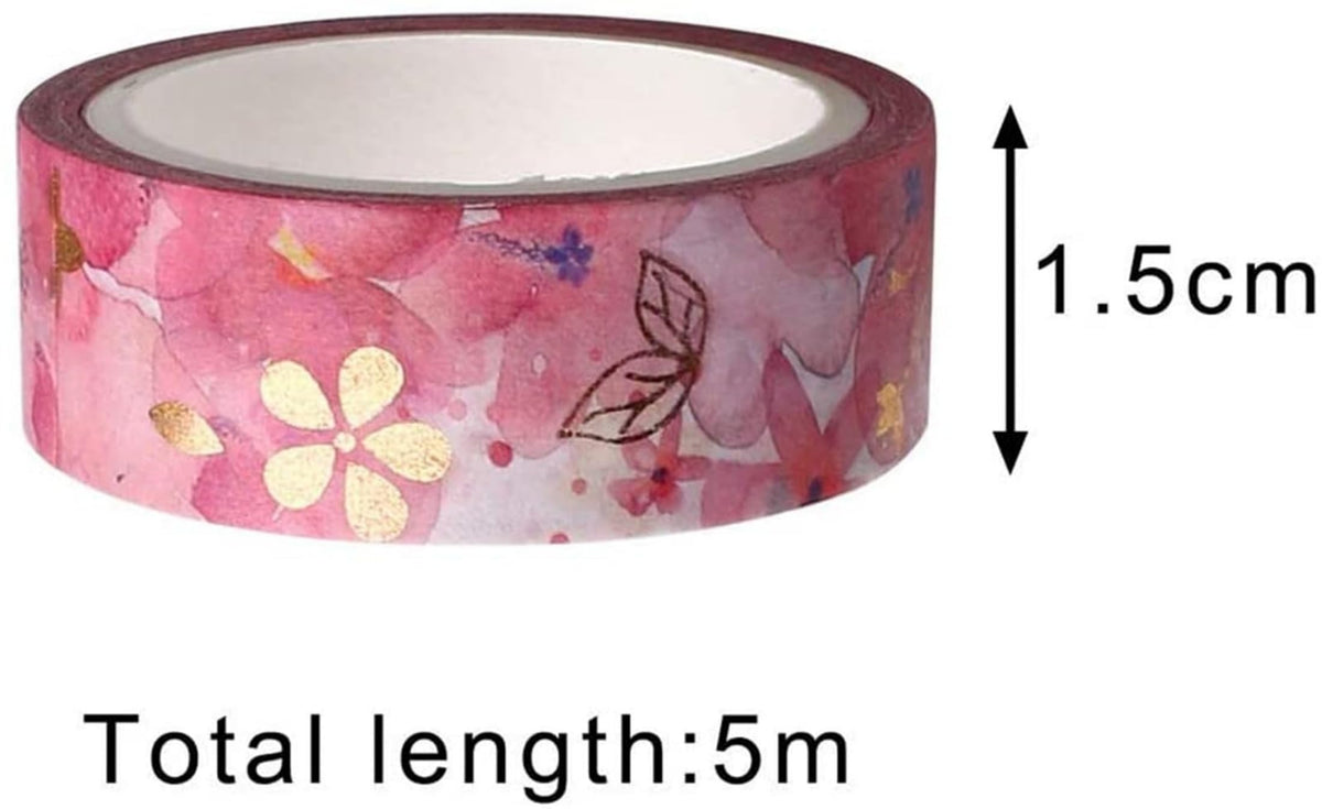 YUBX Flowers Washi Tape 6 Rolls Gold Foil Decorative Paper Masking Tape for Scrapbooking, Craft and