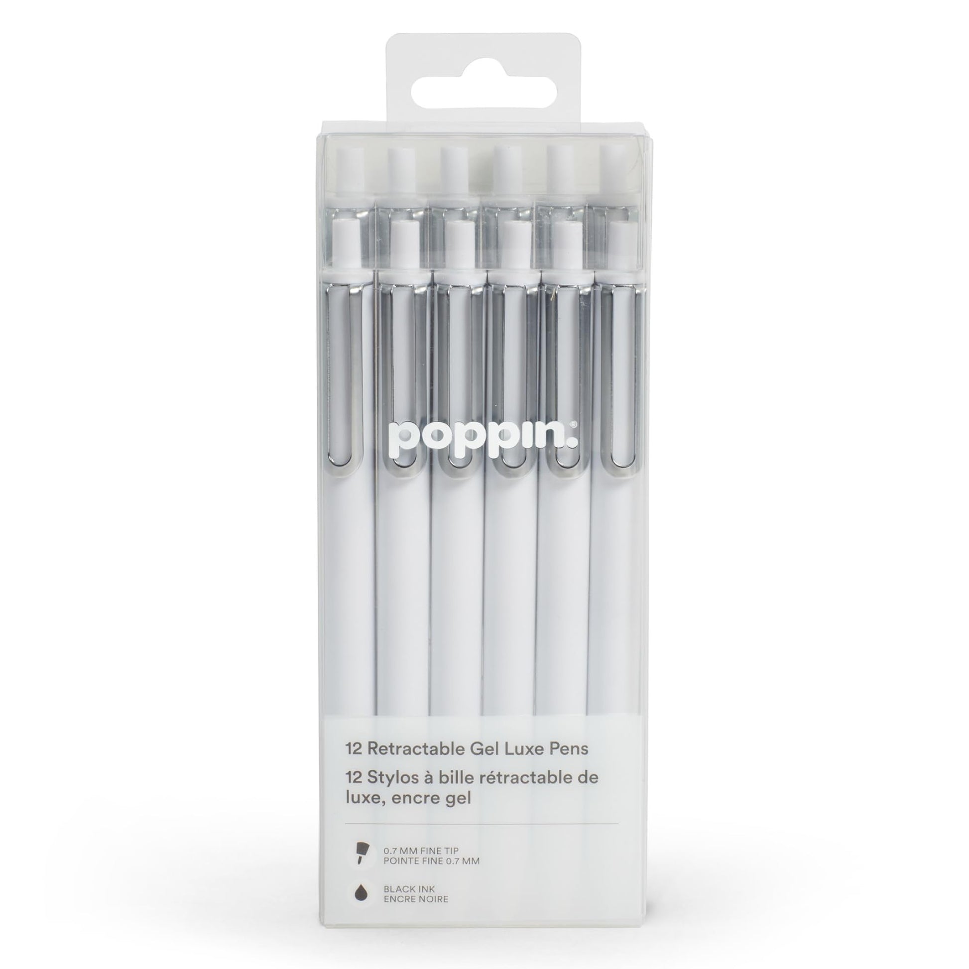 Poppin Stylish Retractable Gel Pens - Fine Point Pens with 0.7mm Tip, Smooth Writing Ink, Metal