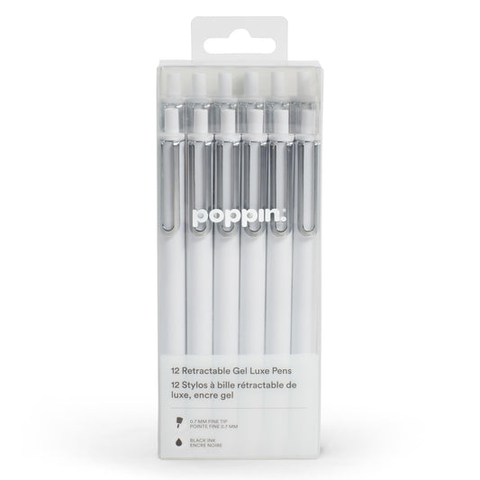 Poppin Stylish Retractable Gel Pens - Fine Point Pens with 0.7mm Tip, Smooth Writing Ink, Metal