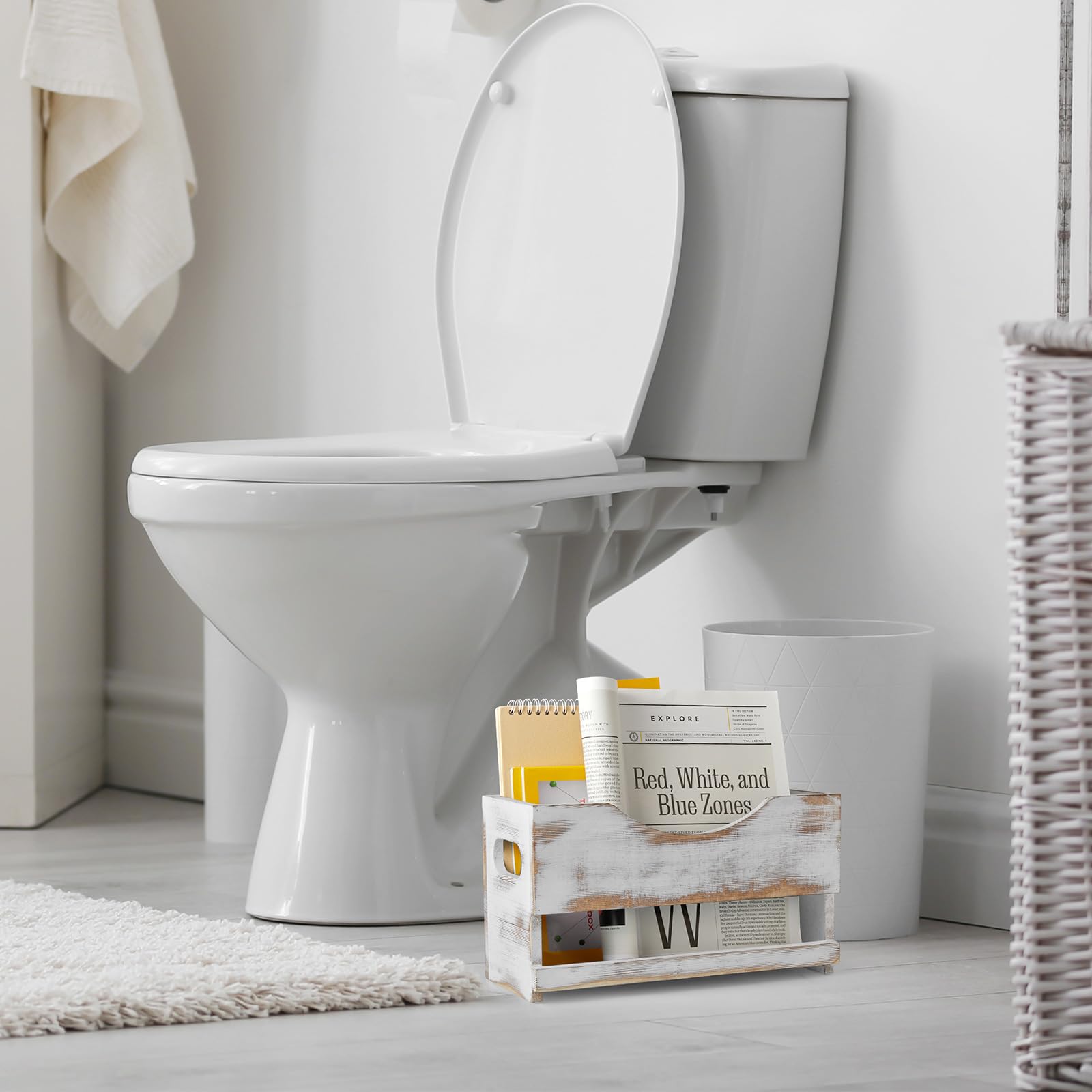 DRASTAR Magazine Holder, Bathroom Magazine Rack Floor, Wood Magazine Holder, Storage Holder for