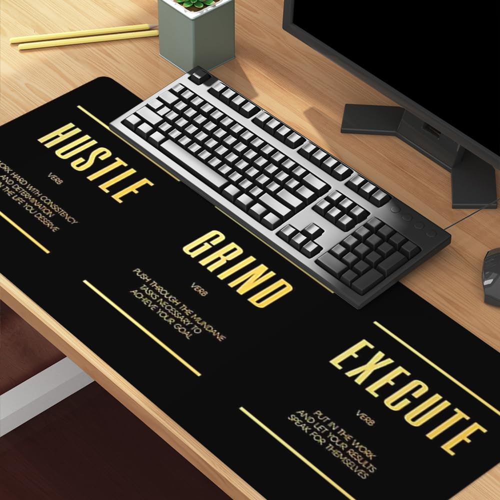 Reateforin Black Gold Hustle Grind Execute Keyboard Mat Positive Saying Mousepad Office Long Mouse