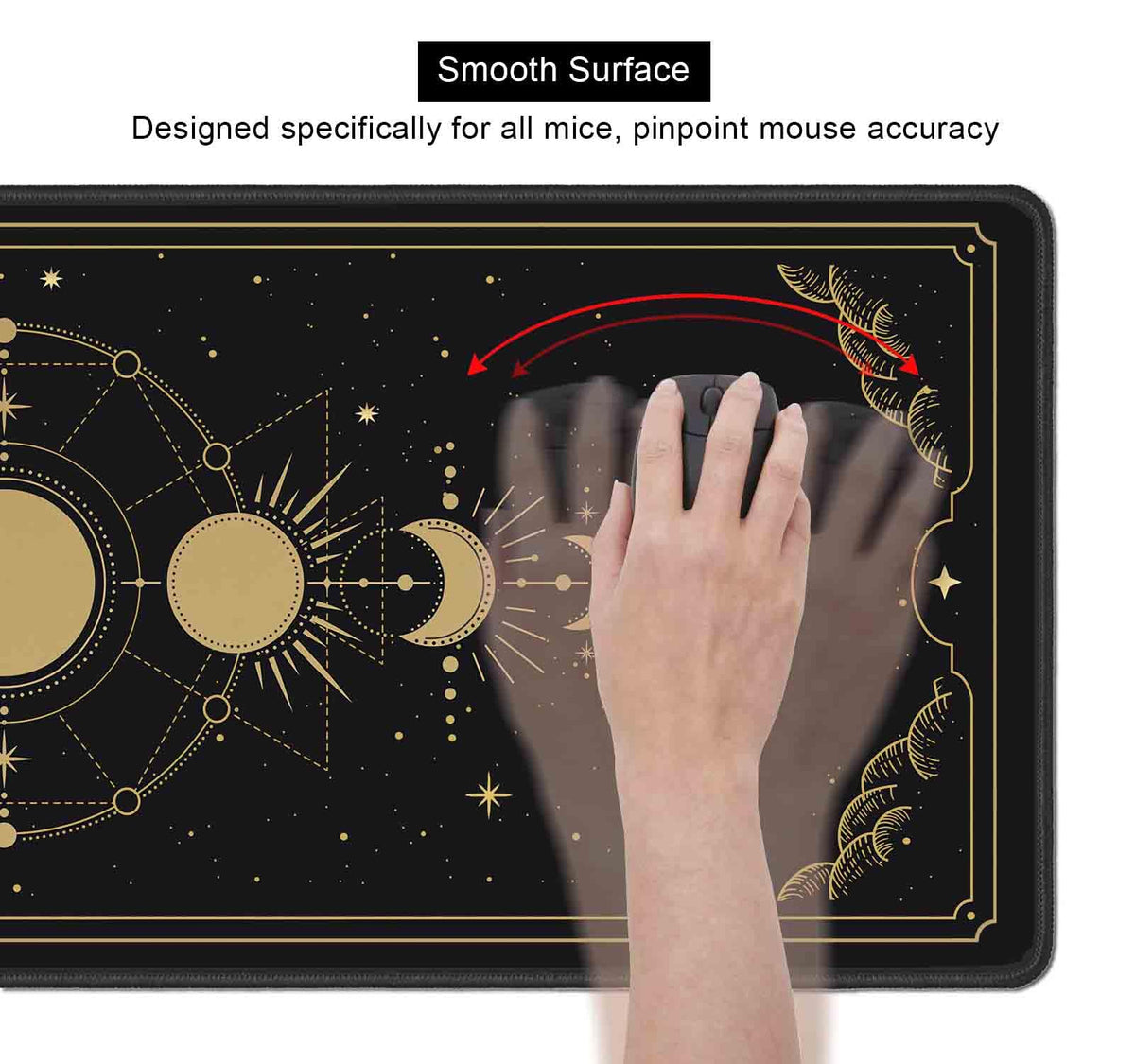 SXCKANG Moon Phases Large Gaming Mouse Pad, Celestial Cycle Lunar Chart Black and Gold Desk Pad