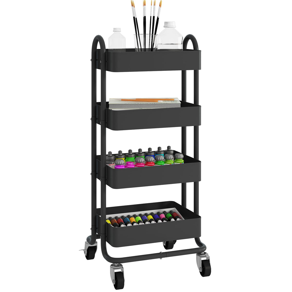 Elitehouse 4-Tier Metal Rolling Cart with Wheels,4 Tier Utility Cart with Wheels for
