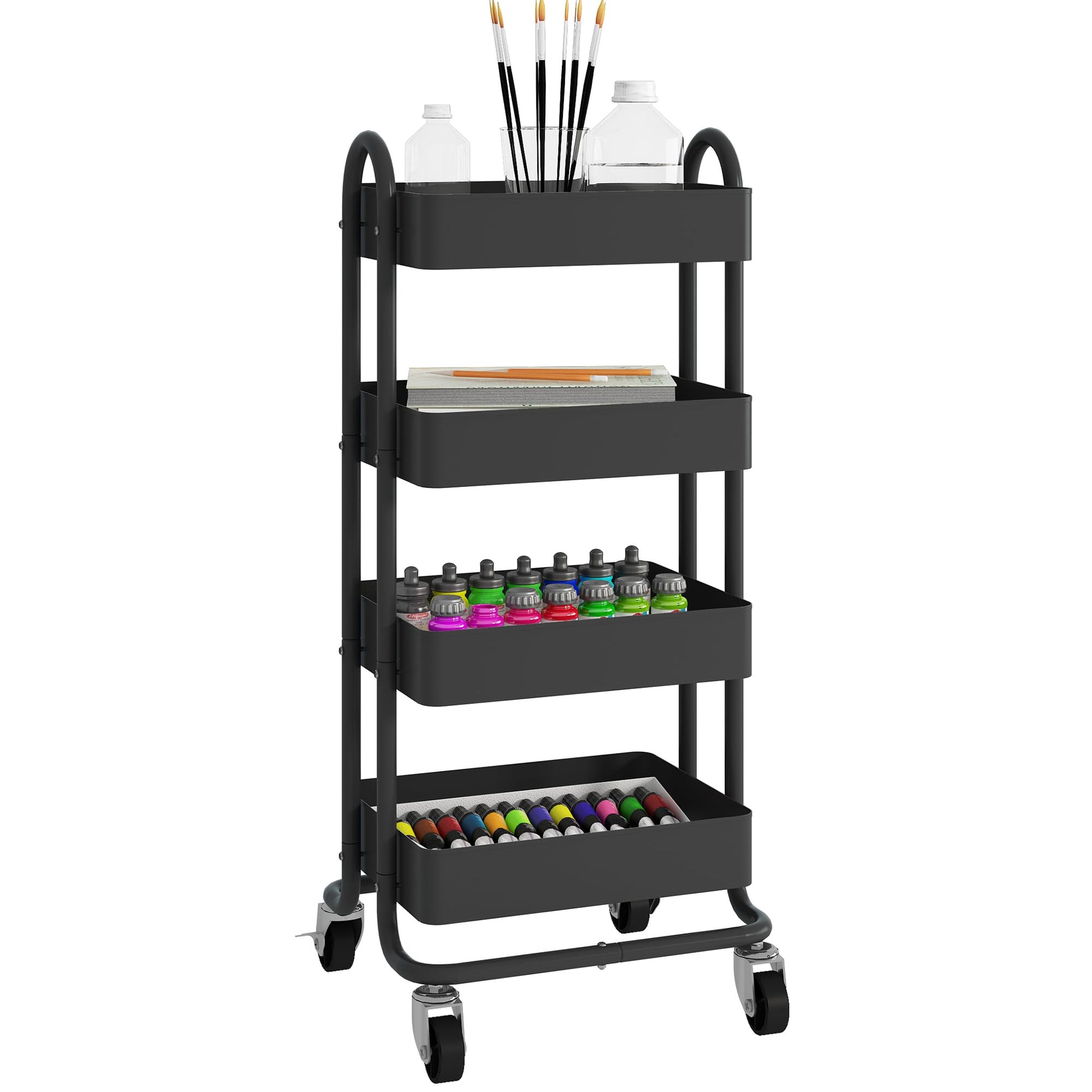 Elitehouse 4-Tier Metal Rolling Cart with Wheels,4 Tier Utility Cart with Wheels for