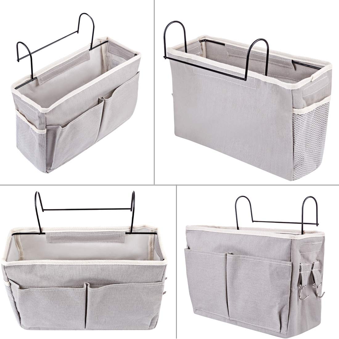 "KonHaovF 2Pack Bedside Organizer Caddy Hanging with Hook, Bed Storage Pocket for Dorm Kids Room