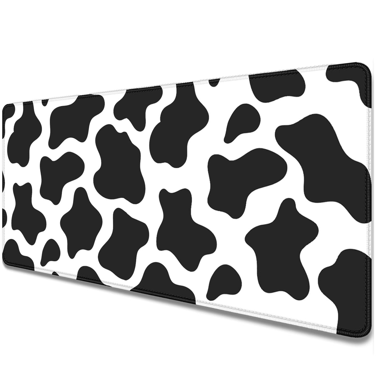 Cow Print Desktop Mouse Pad,Desk Mouse Mat with Non-Slip Stitched Edges,Desk Pad Mouse Pad for