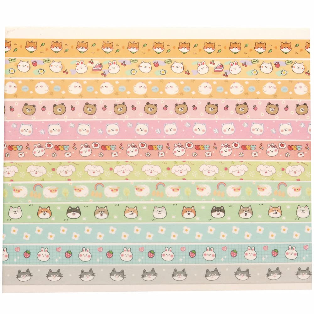 YUBX Cute Pets Washi Tape Set 18 Rolls Skinny Gold Embellishment Decorative Masking Tapes for Arts