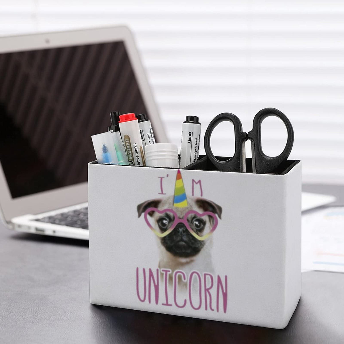 Niapessel Pencil Holder for Desk, Cute Pugs And Unicorns Pen Holder Storage Desktop Pen Organizer