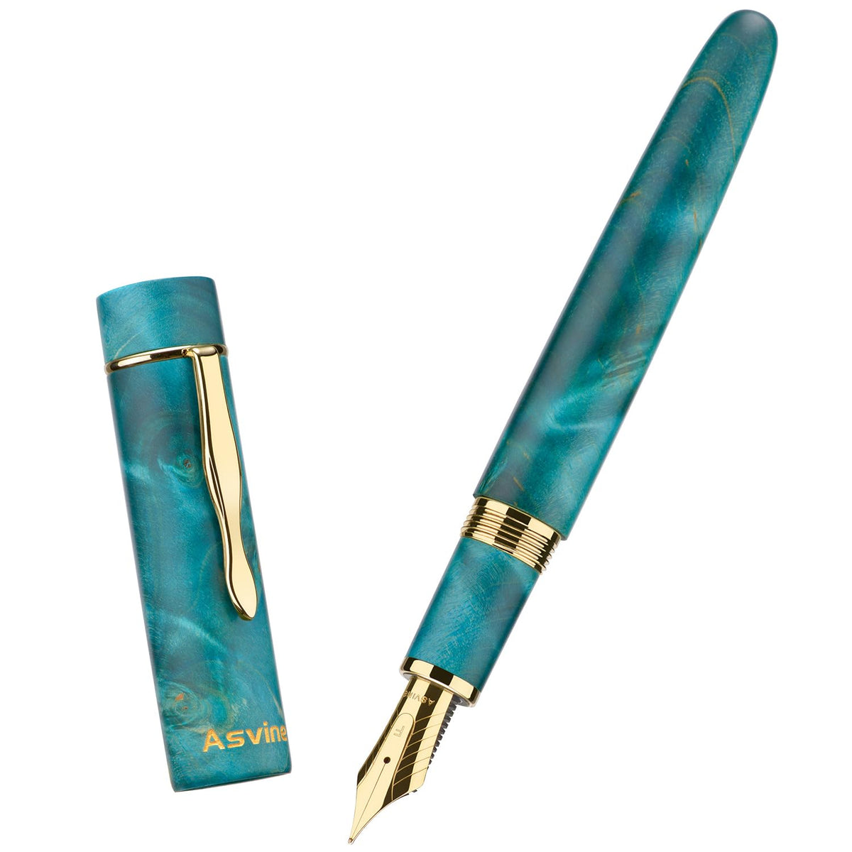 Asvine Stabilized Wood Fountain Pen C2000 Number 8 Fine Nib Large Handcraft Unique Pattern Pen with