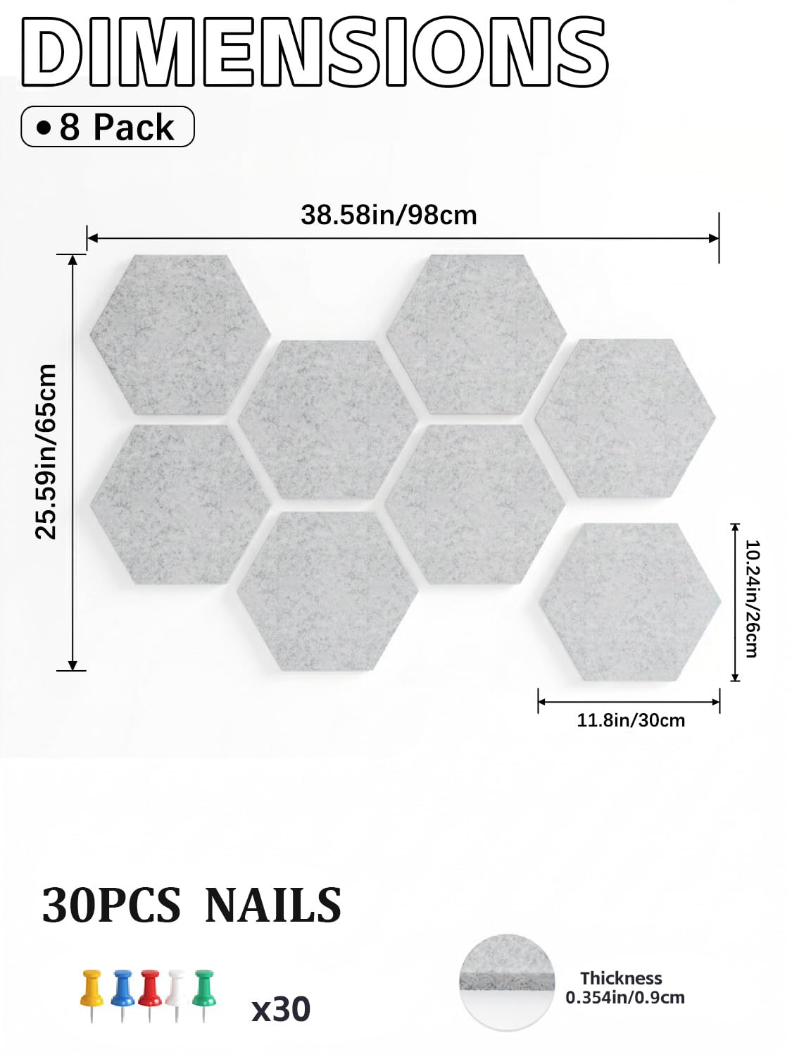 Uoisaiko 8-Pack Hexagon Felt Bulletin Board Tiles, Cork Board Alternative