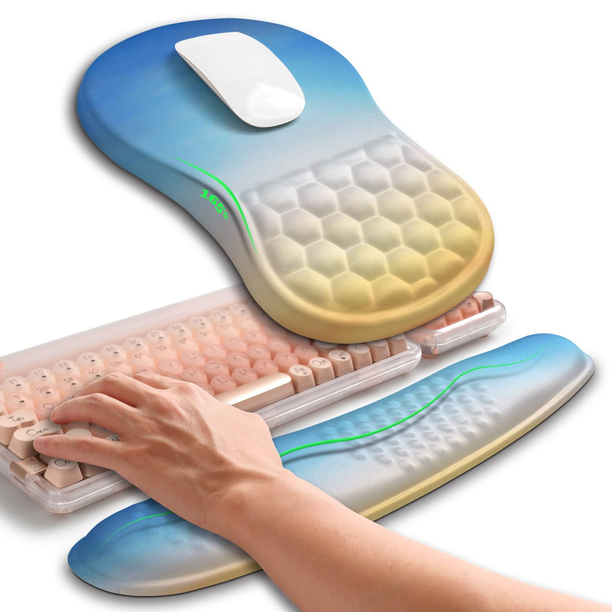 Hokafenle 2in1 Combination, Wave Keyboard Wrist Rest and Ergonomic Curvature Mouse Pad Wrist