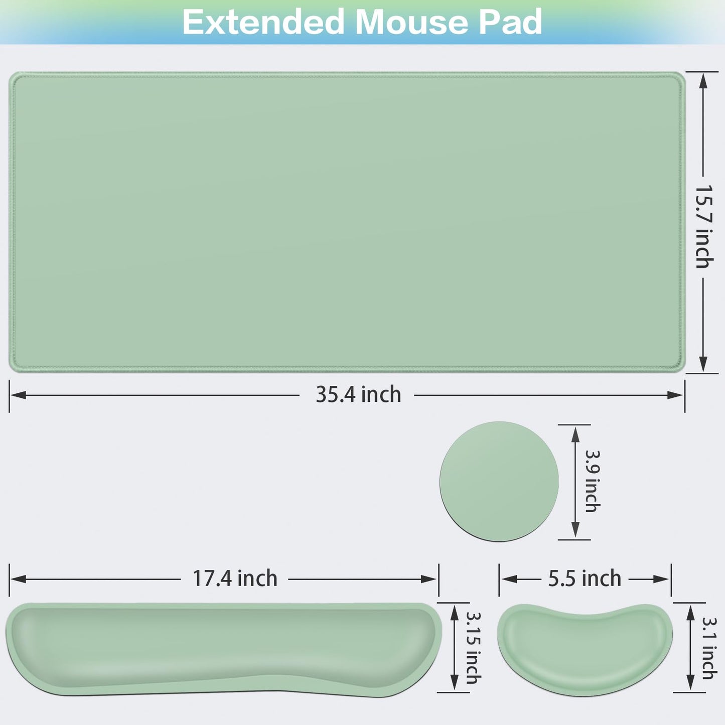 Desk Mat Green, Large Gaming Mouse Pad with Wrist Rest, 4in1 XXL
