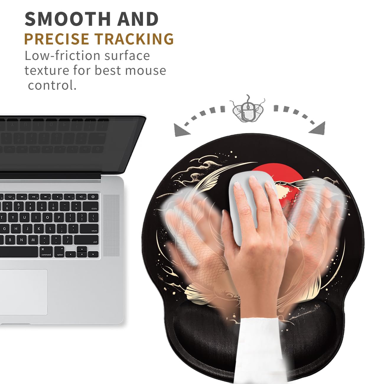 Koi Fish Mouse Pad with Wrist Support Ergonomic Mousepad Wrist Rest Carp Gel Mouse Mat Gaming
