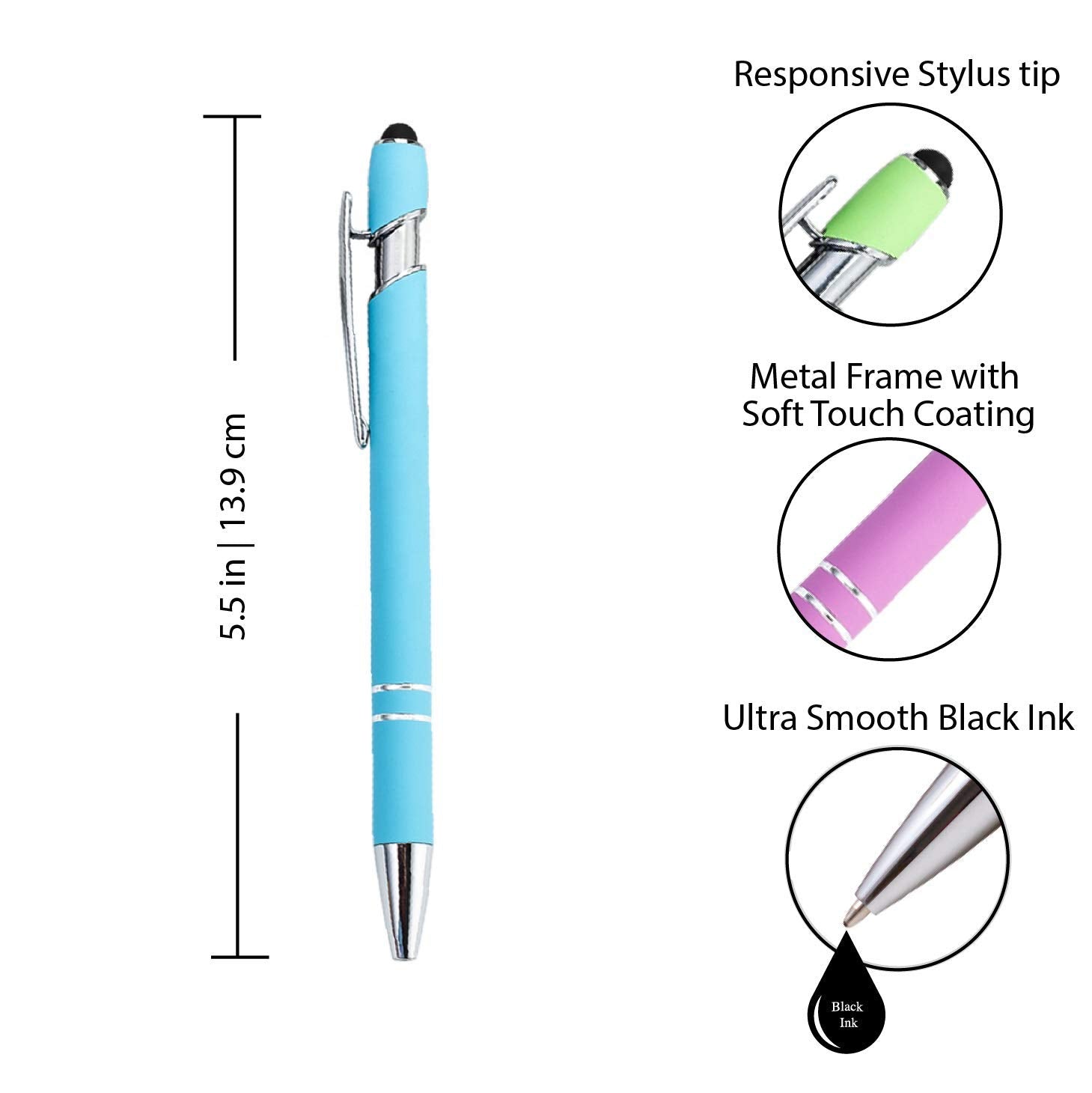 Pastel Rubberized Soft Touch | Pastel Colors | Ballpoint Pen with Stylus Tip a stylish, premium