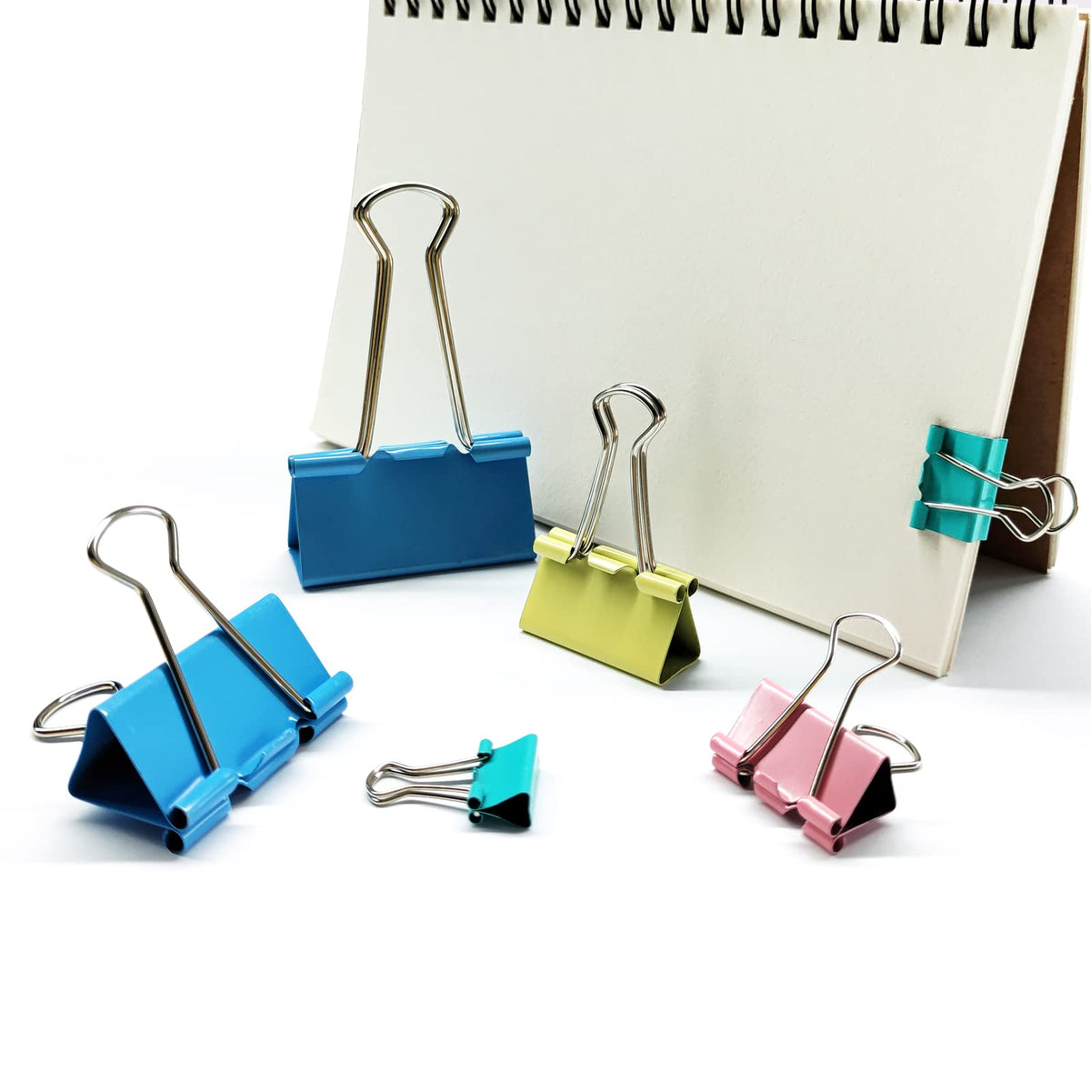 Ykimok 100 Pcs Colored Binder Clips, Metal Paper Clamps 6 Assorted Sizes, Extra Large, Large