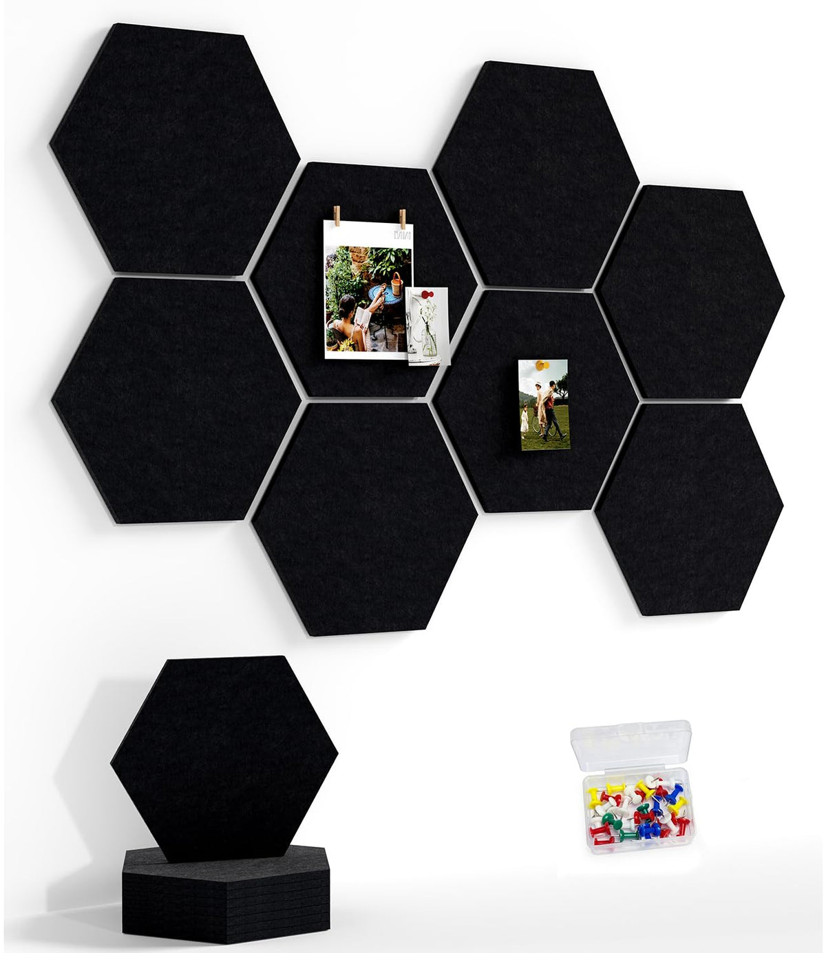 Uoisaiko 8-Pack Hexagon Felt Bulletin Board Tiles, Cork Board Alternative