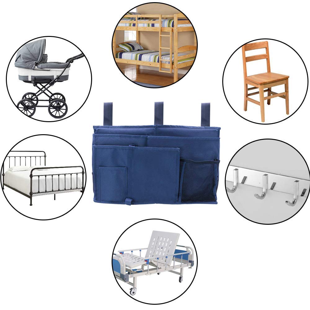Bunk Bed Organizer, Bedside Storage Caddy, Hanging Pocket for Camp, Dorm Room, Hospital Bed Rail