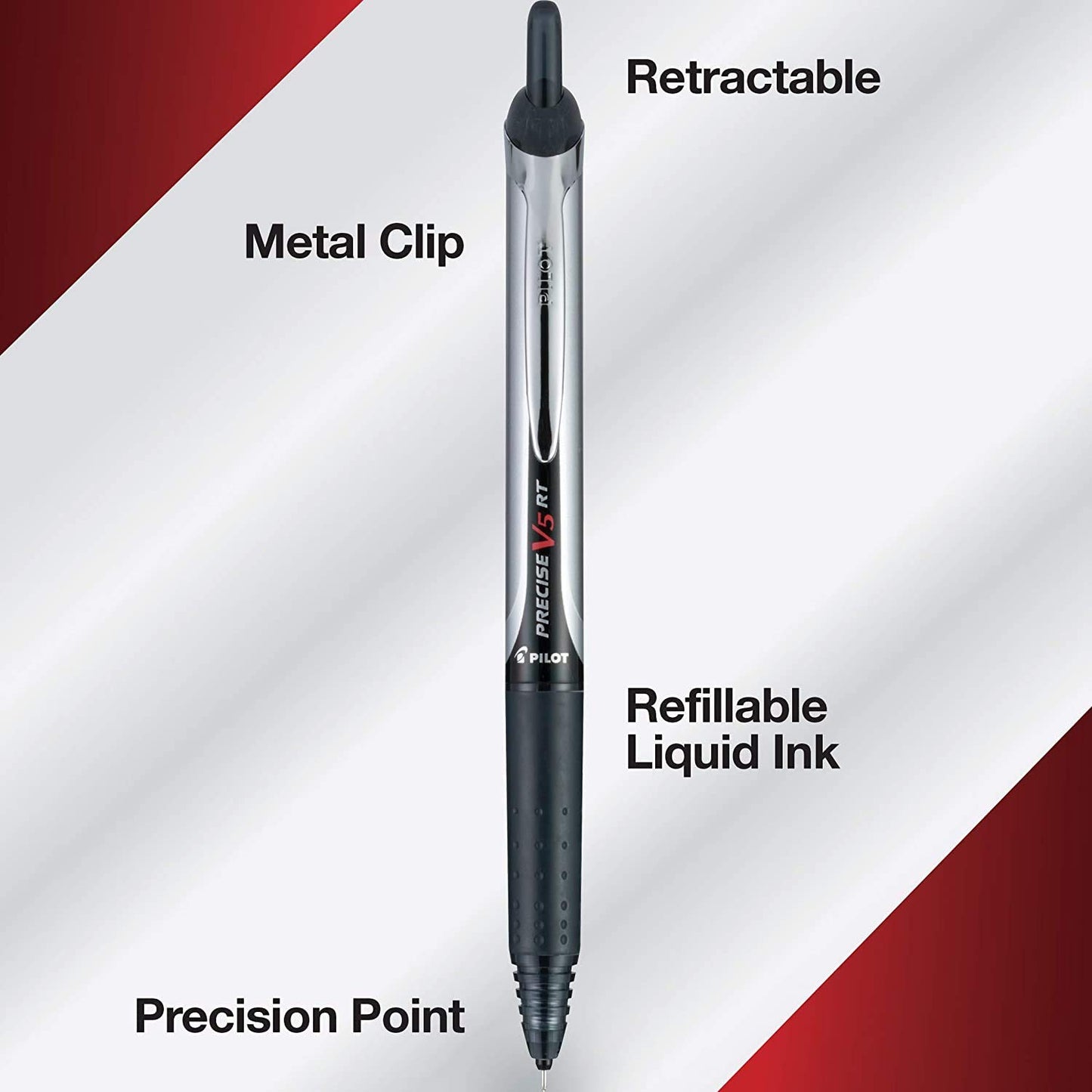 PILOT Precise V5 RT Rollerball Pens, Black, Pack of 12