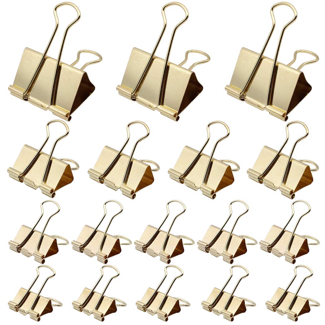 Zoohot Binder Clips Paper Clamps Assorted Sizes 45 Count, X Large, Medium, Small, X Small (Gold)