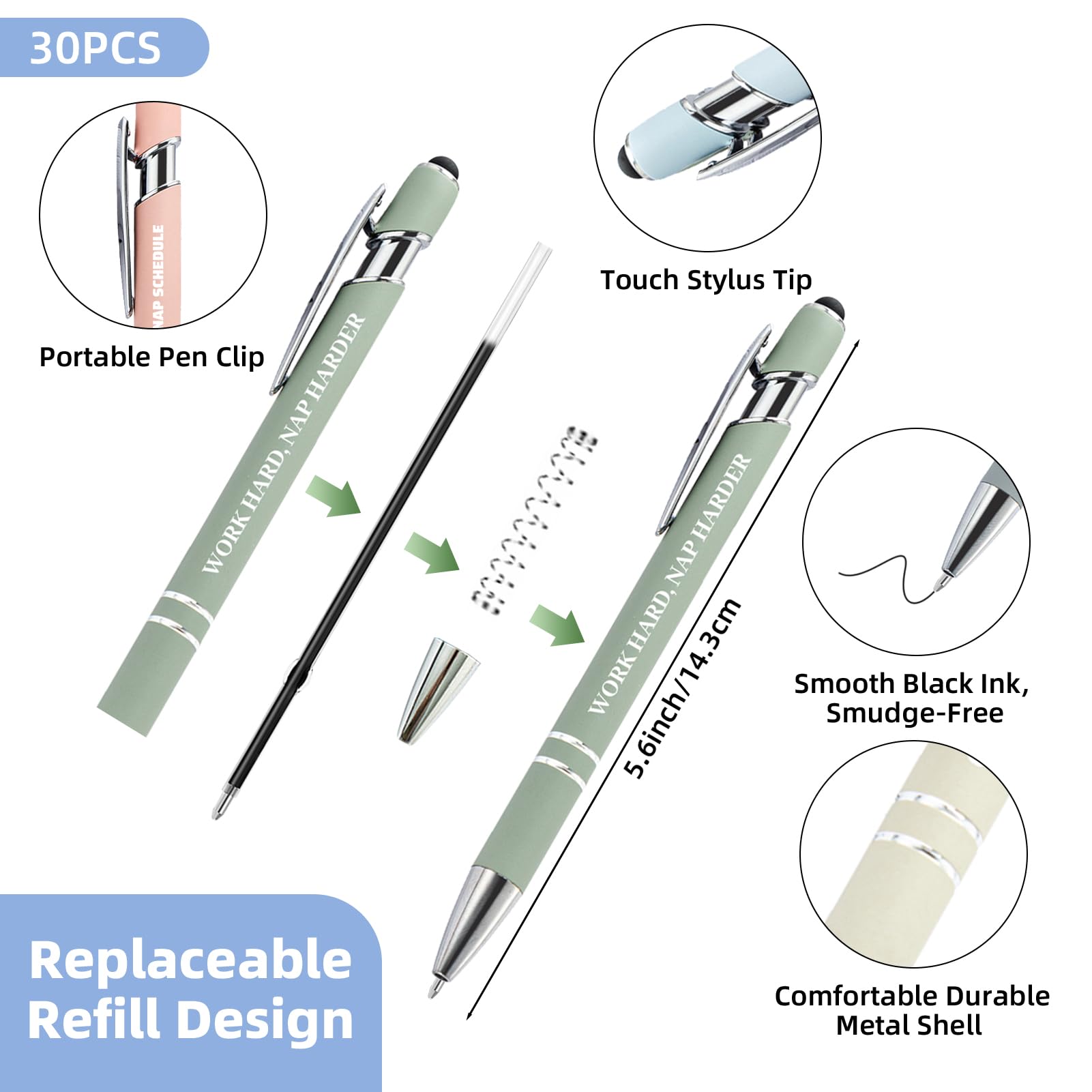 90 Pcs Funny Sarcastic Pens - 30 Set Ballpoint Pens with Refills & Bags,Fun Pen with Snarky