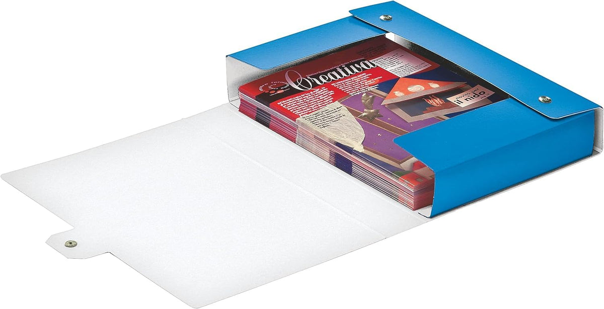 Leitz - Filing Box, Button Closure, in plasticized Cardboard, Blue Metallized, 24 x 35 x 10 cm