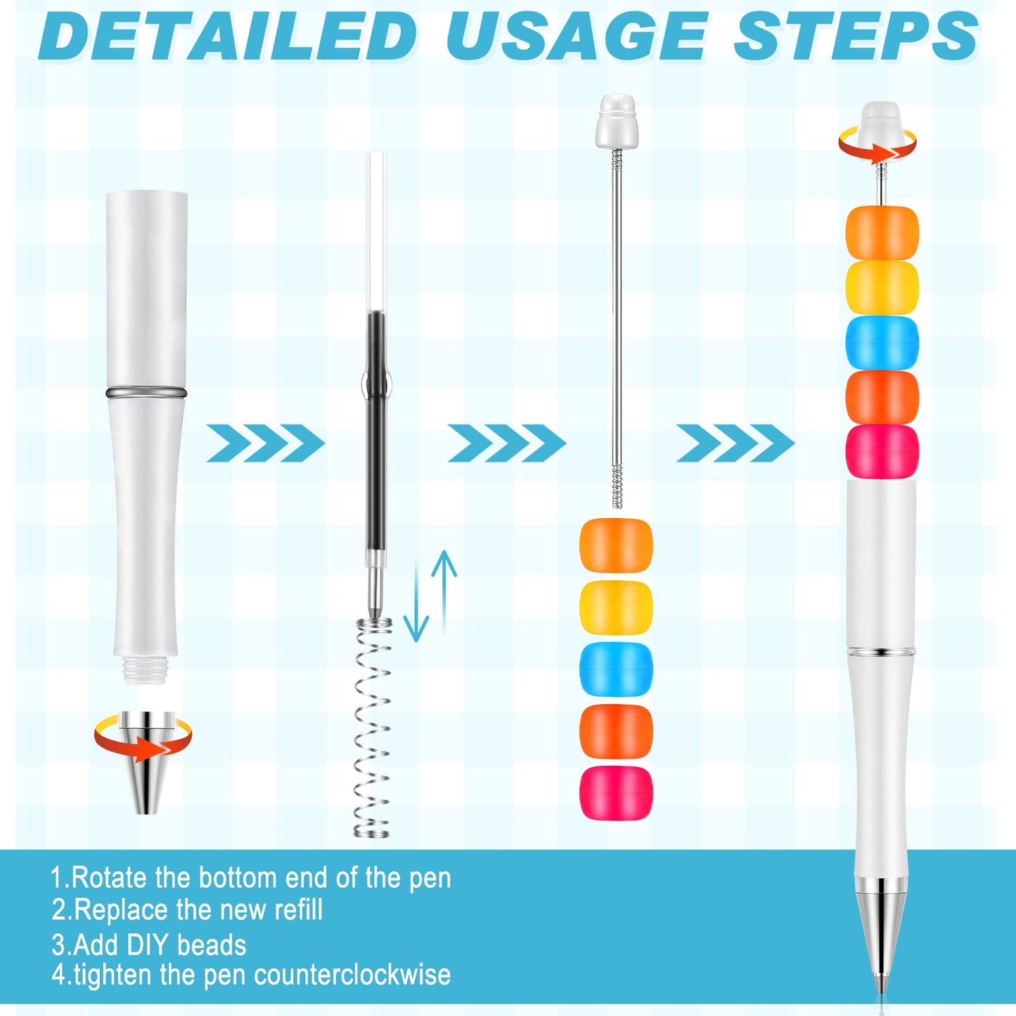 Crtiin 50 Pack Beadable Pens, Ballpoint Pens, School Supplies, White