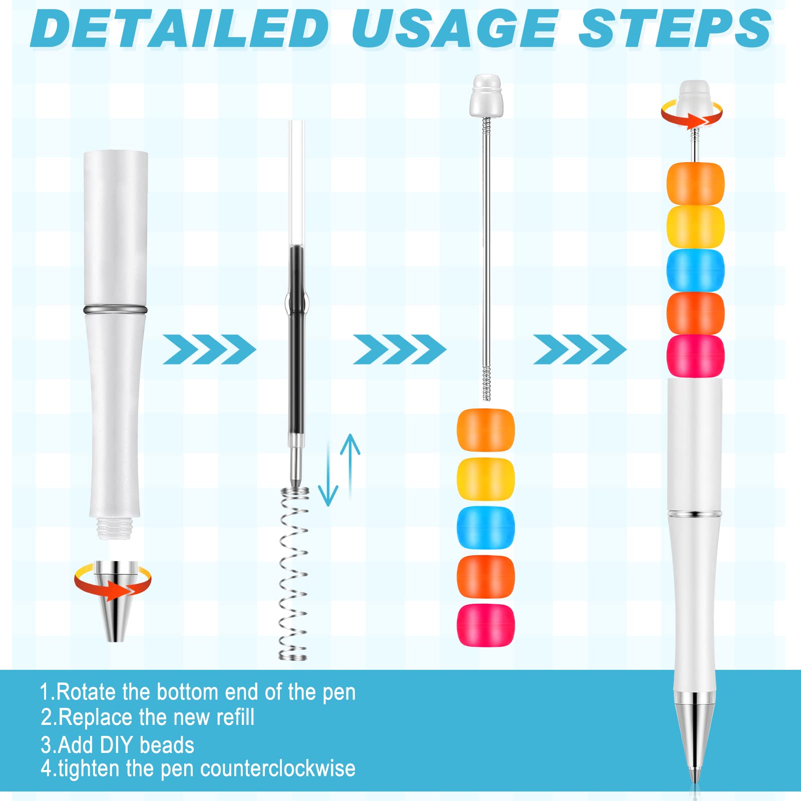 Crtiin 50 Pack Beadable Pens, Ballpoint Pens, School Supplies, White
