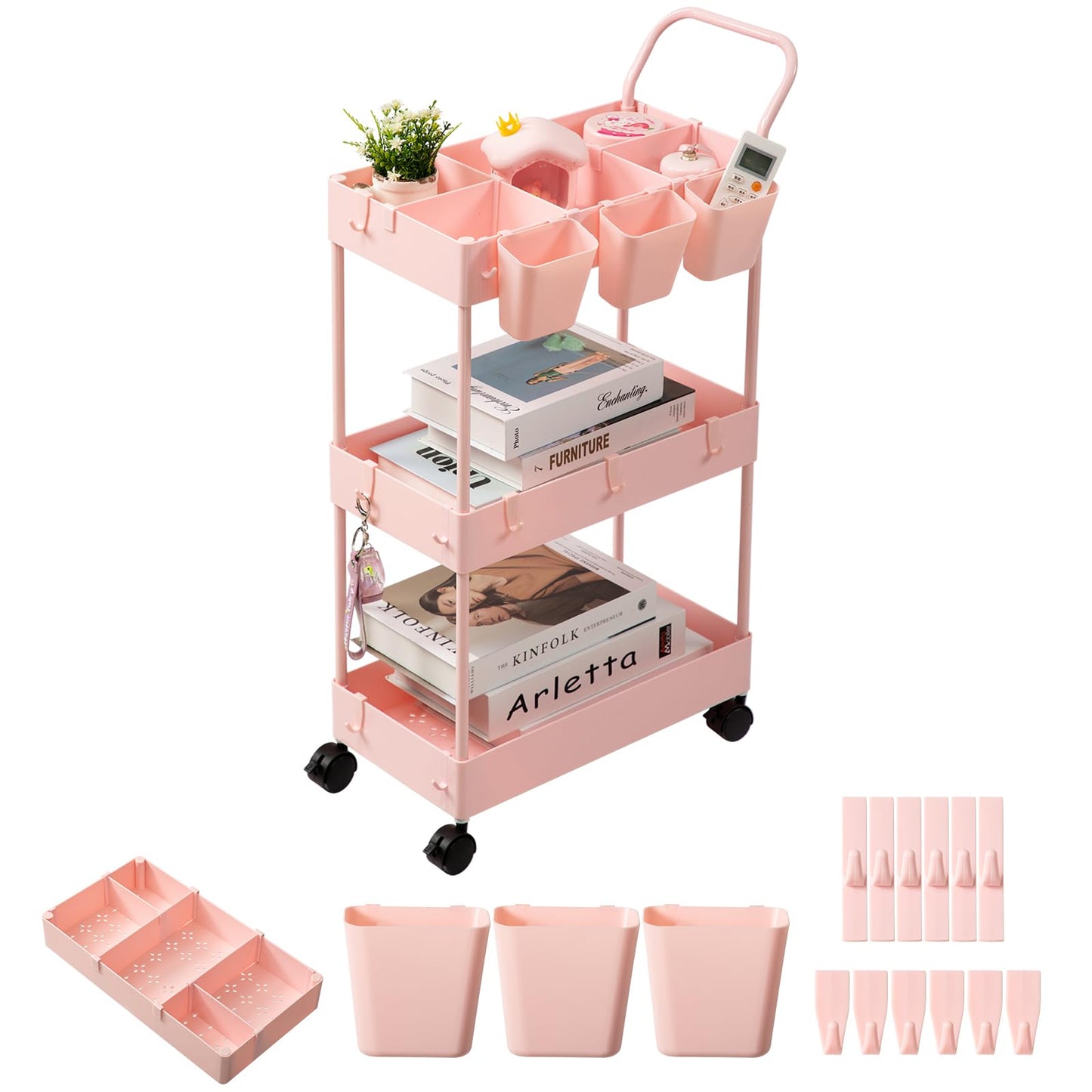danpinera Slim Storage Cart, 3 Tier Narrow Rolling Cart on Wheels Bathroom Organizer with Dividers