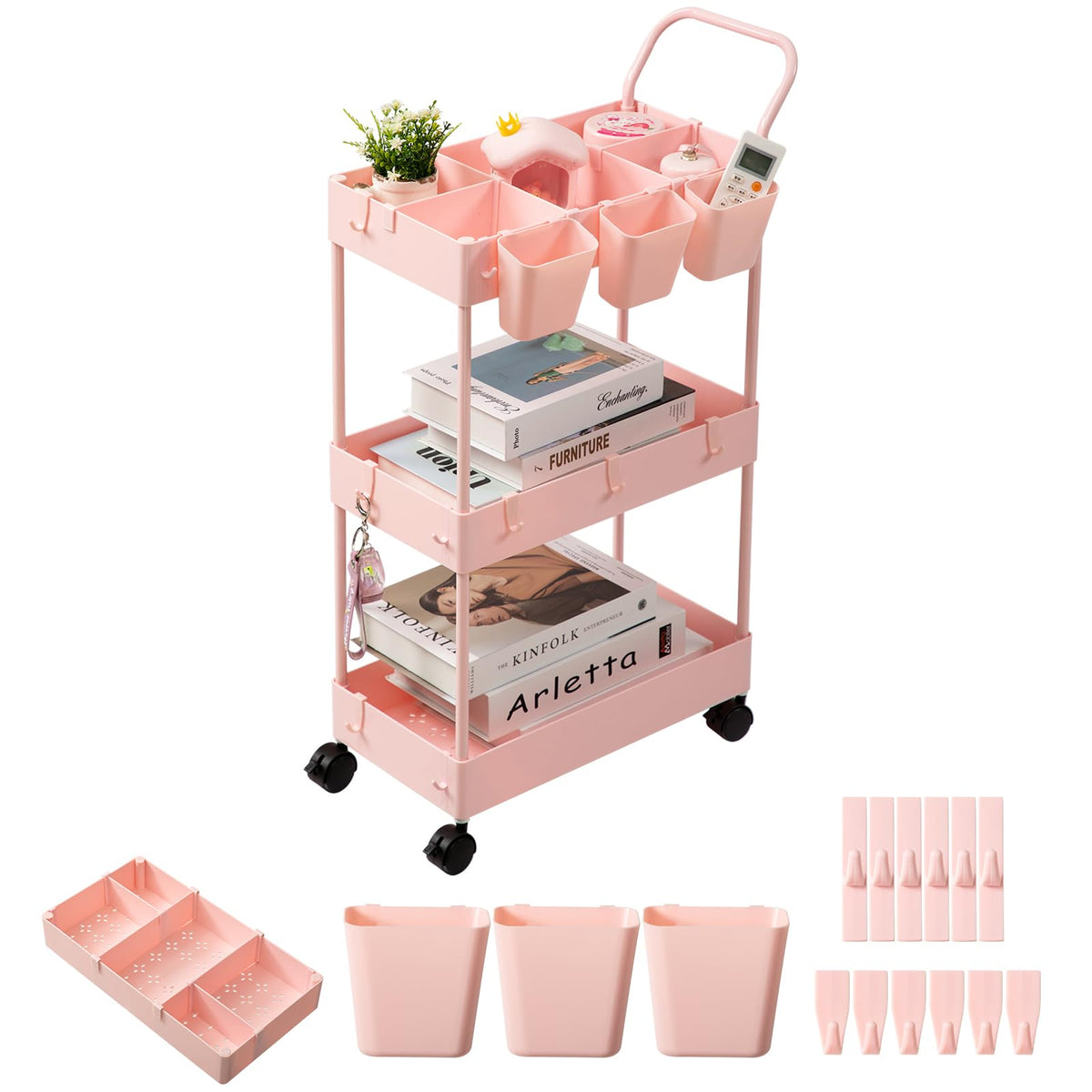 danpinera Slim Storage Cart, 3 Tier Narrow Rolling Cart on Wheels Bathroom Organizer with Dividers