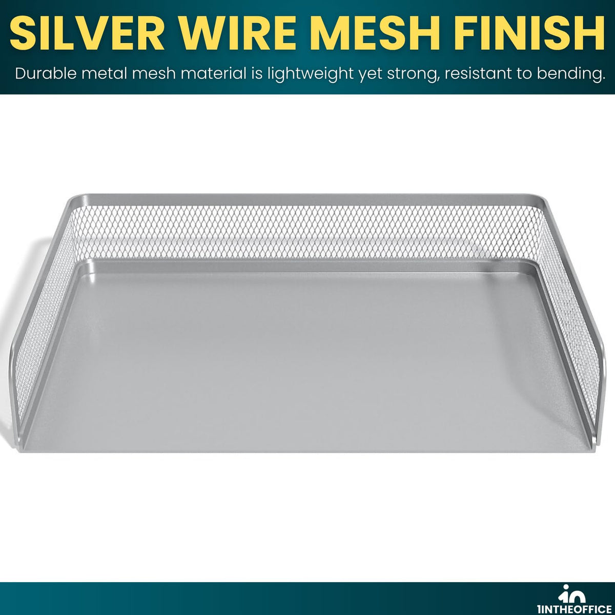 1InTheOffice Desk Tray, Letter Tray, Stackable, Side Load, Silver Mesh, 2 Pack