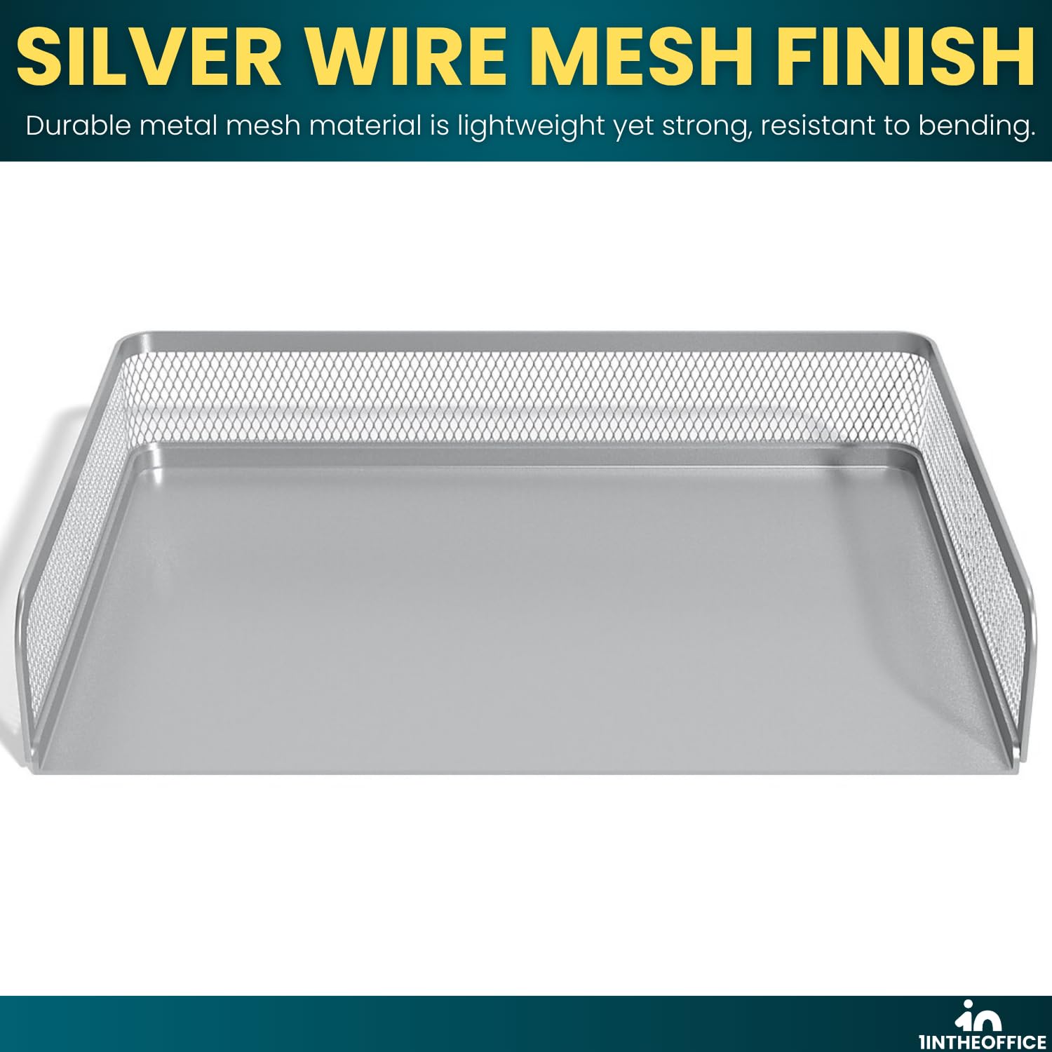 1InTheOffice Desk Tray, Letter Tray, Stackable, Side Load, Silver Mesh, 2 Pack