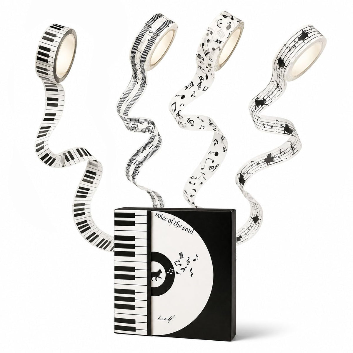 lovielf Black and White Piano Note Melody Keyboard Cat Staff Stave Score Music washi Tape Set of 4