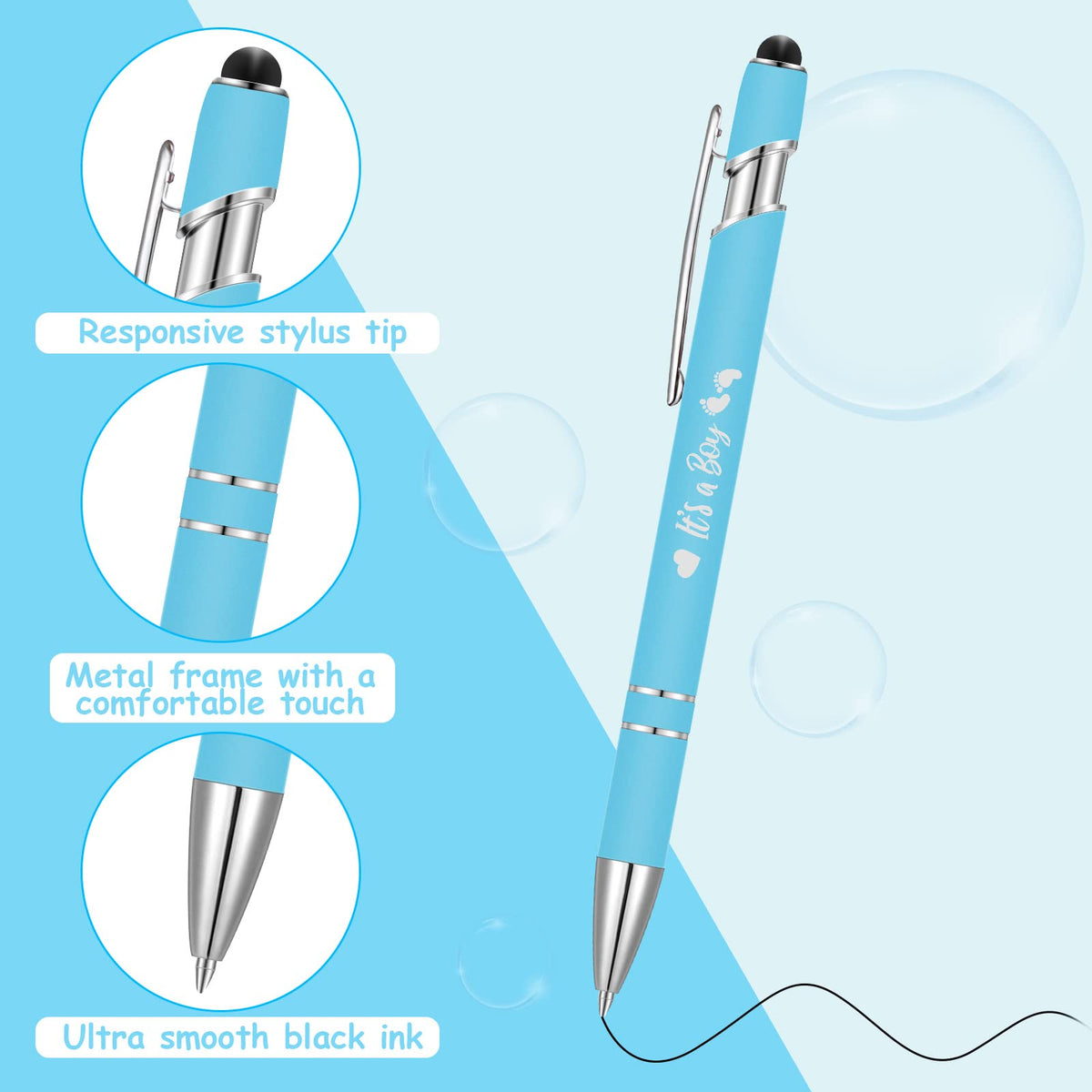 Geyee 24 Pcs It's a Boy Pen Shower Pen Blue Baby Ballpoint Pens